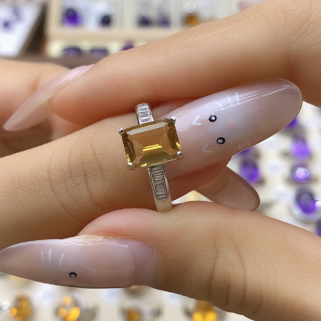 珠宝半成品银S925镶嵌水晶纯天然无优化黄水晶Q