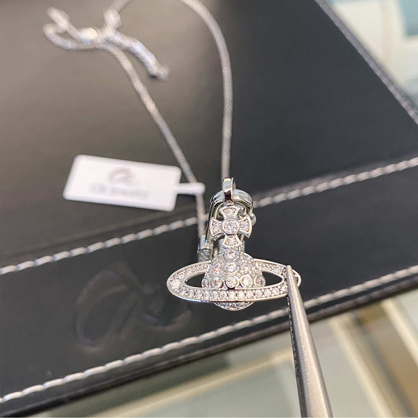 钛钢项链 镶钻星球别针款 镶钻星球珠串别针项链N9001