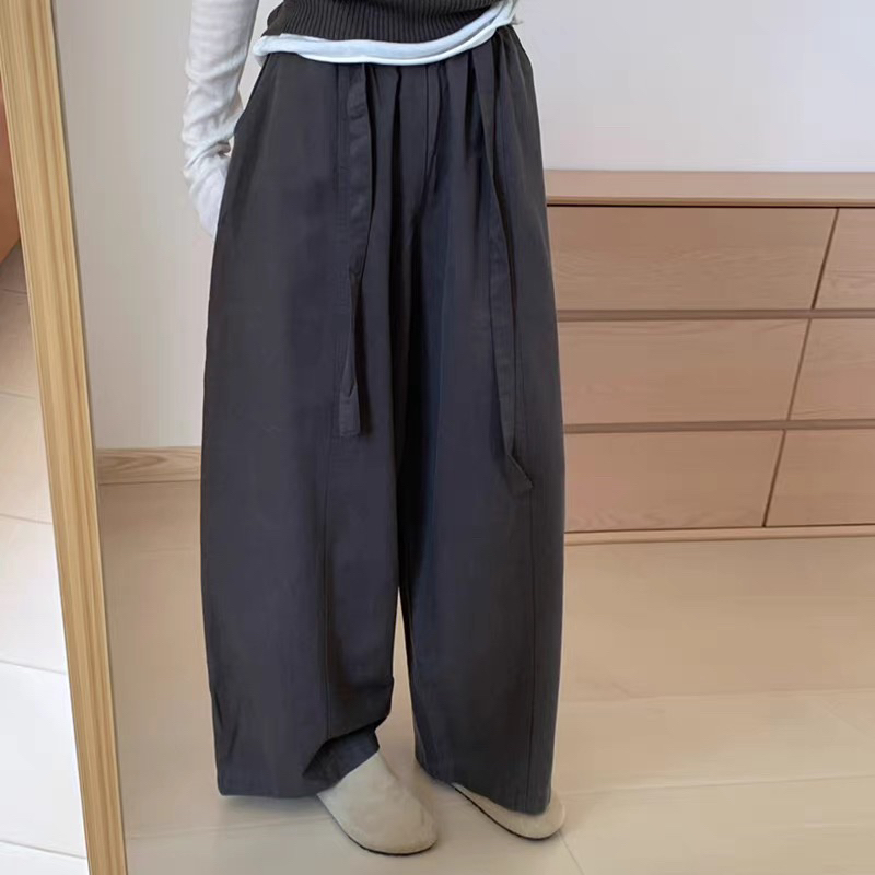 阔腿休闲裤女秋季新款宽松显瘦抽绳松紧腰直筒长裤