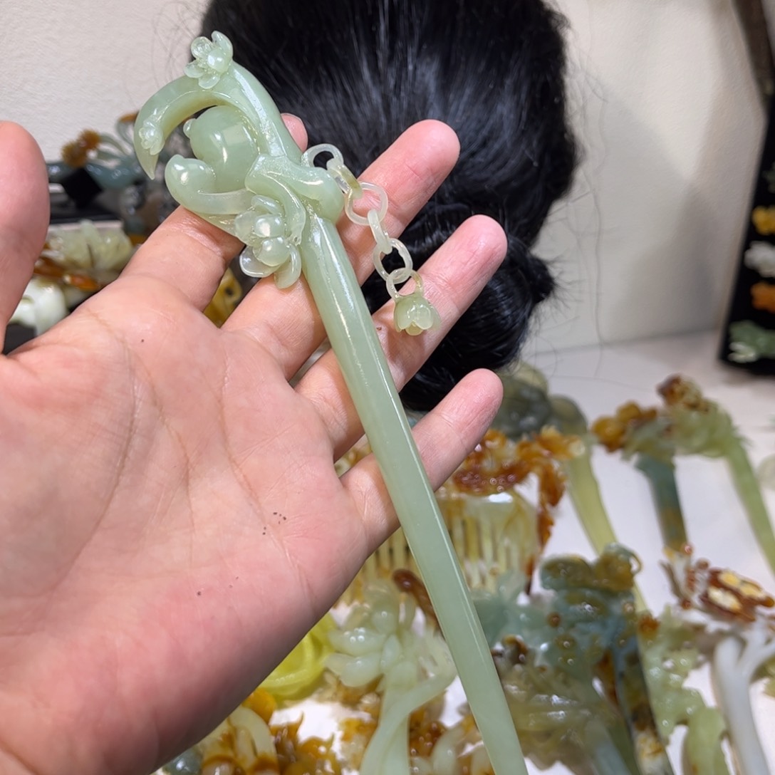 蛇纹石玉发簪合金