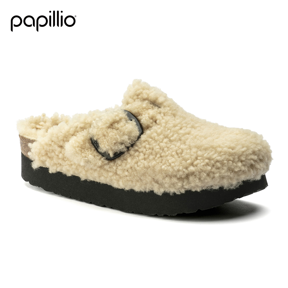 BIRKENSTOCK勃肯德国进口Papillio大扣女Boston Teddy厚底毛毛鞋