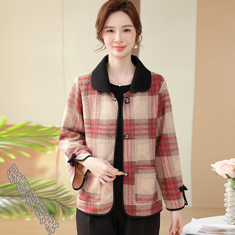 妈妈春秋装新款格子外套洋气中老年女装春季时尚百搭气质减龄上衣