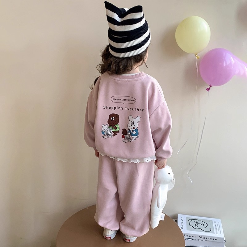 女童套装春秋季2025新款儿童装卫衣卫裤洋气时髦女冬季加绒两件套