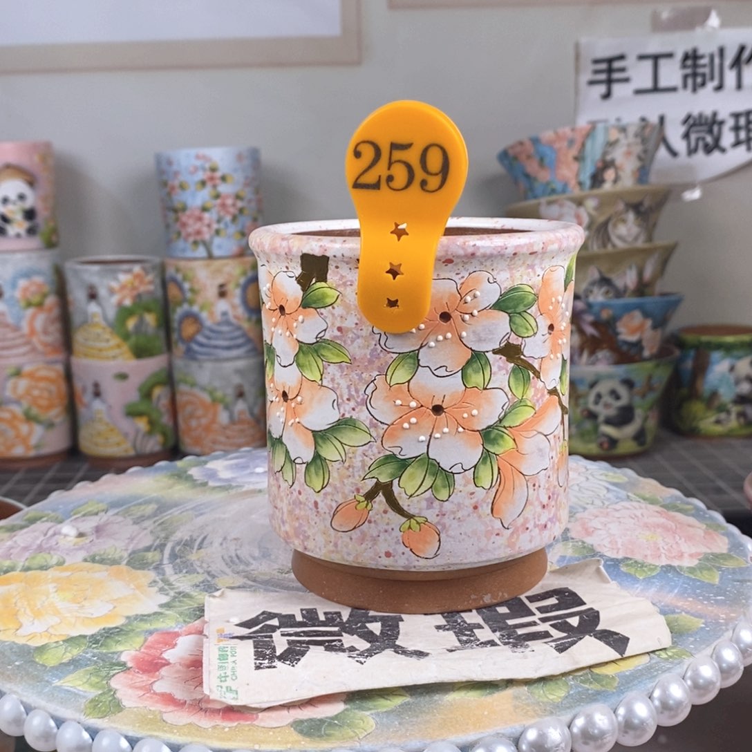 紫砂花盆红陶手绘花盆