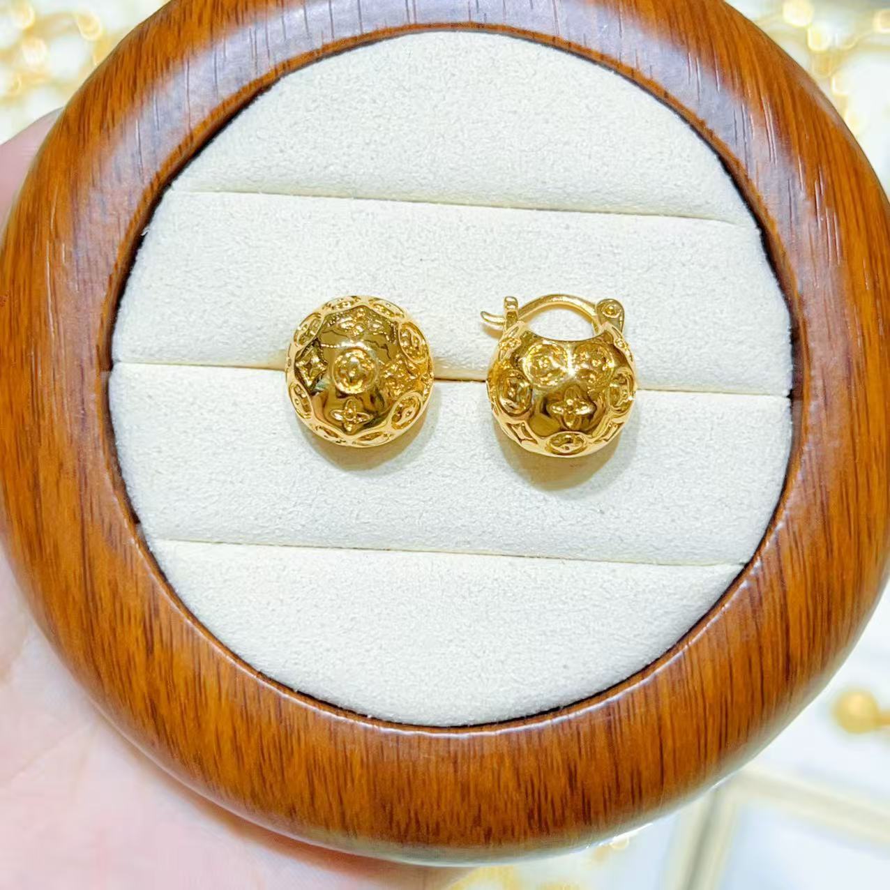 【桃觅】足金999 5D无氰工艺老花胖福耳扣