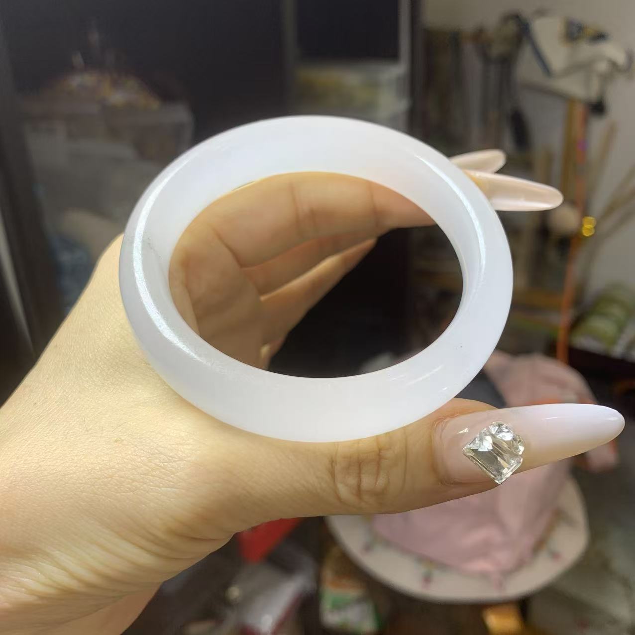 【精品蓝田玉】56+灰冰飘烟  天然玉石 34（默认微瑕）
