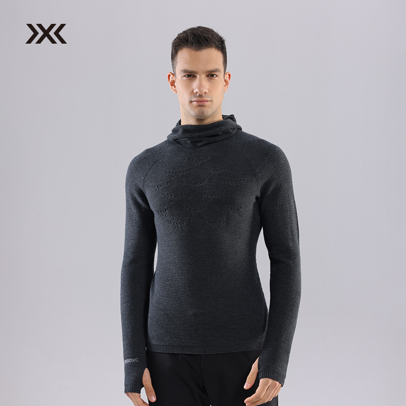 X-BIONIC  轨迹羊毛连帽套头衫男士保暖修身舒适秋冬百搭弹力