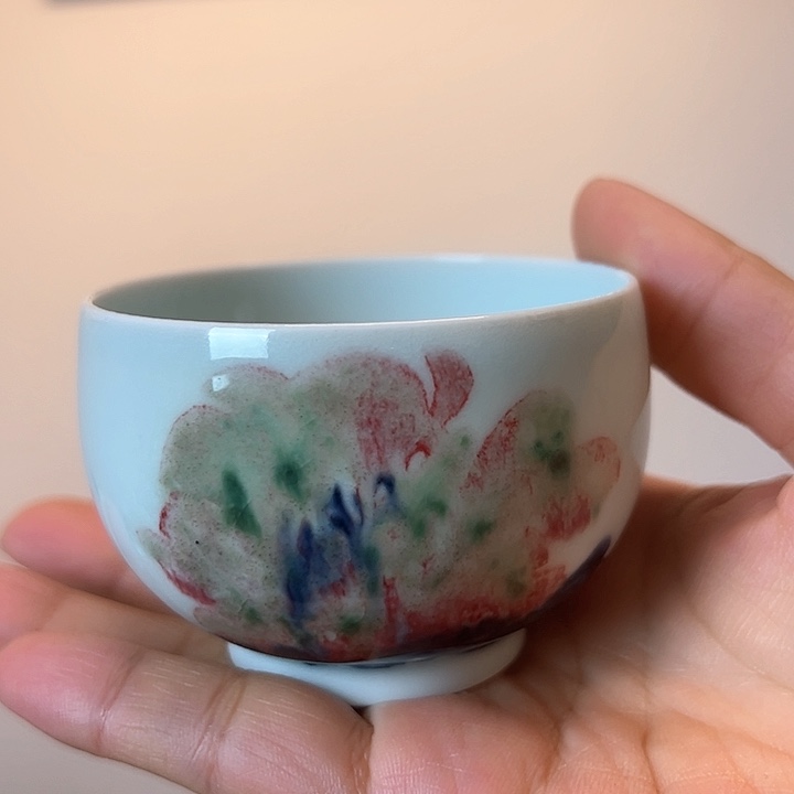 青花釉里红色差放漏主人杯100cc