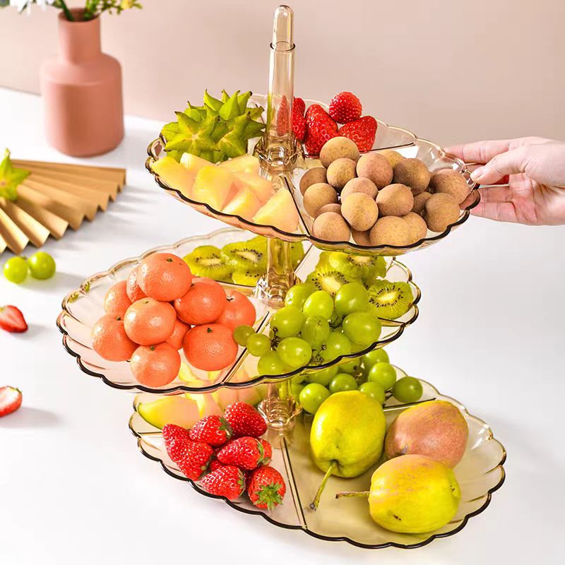 拉萨发货西藏包邮简约轻奢风家用三层果盘高级网红水果盆零食盘