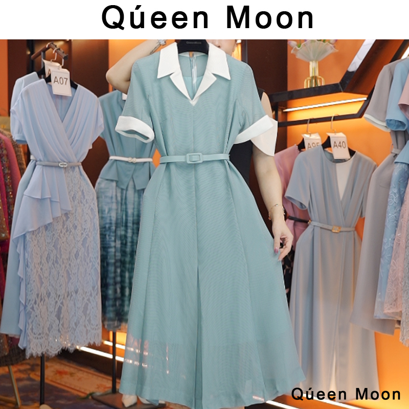 编码A47【QúeenMoon】经典轻奢百搭气质连衣裙拼接长裙 (定制女装)