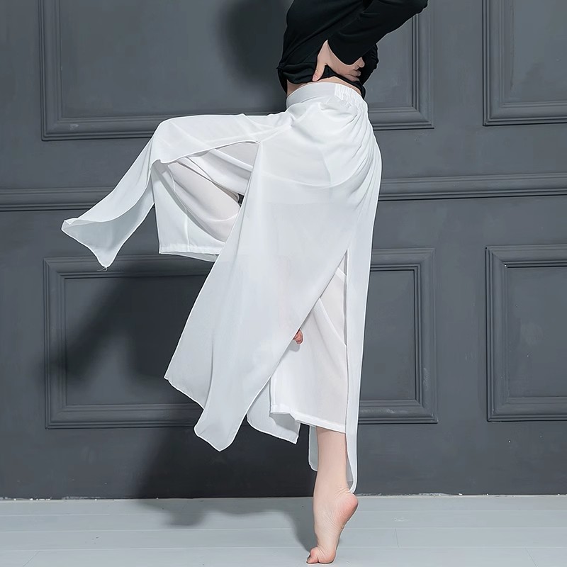 古典舞练功裤双层雪纺开叉现代舞服装女雪纺舞蹈裙裤阔腿裤演出服