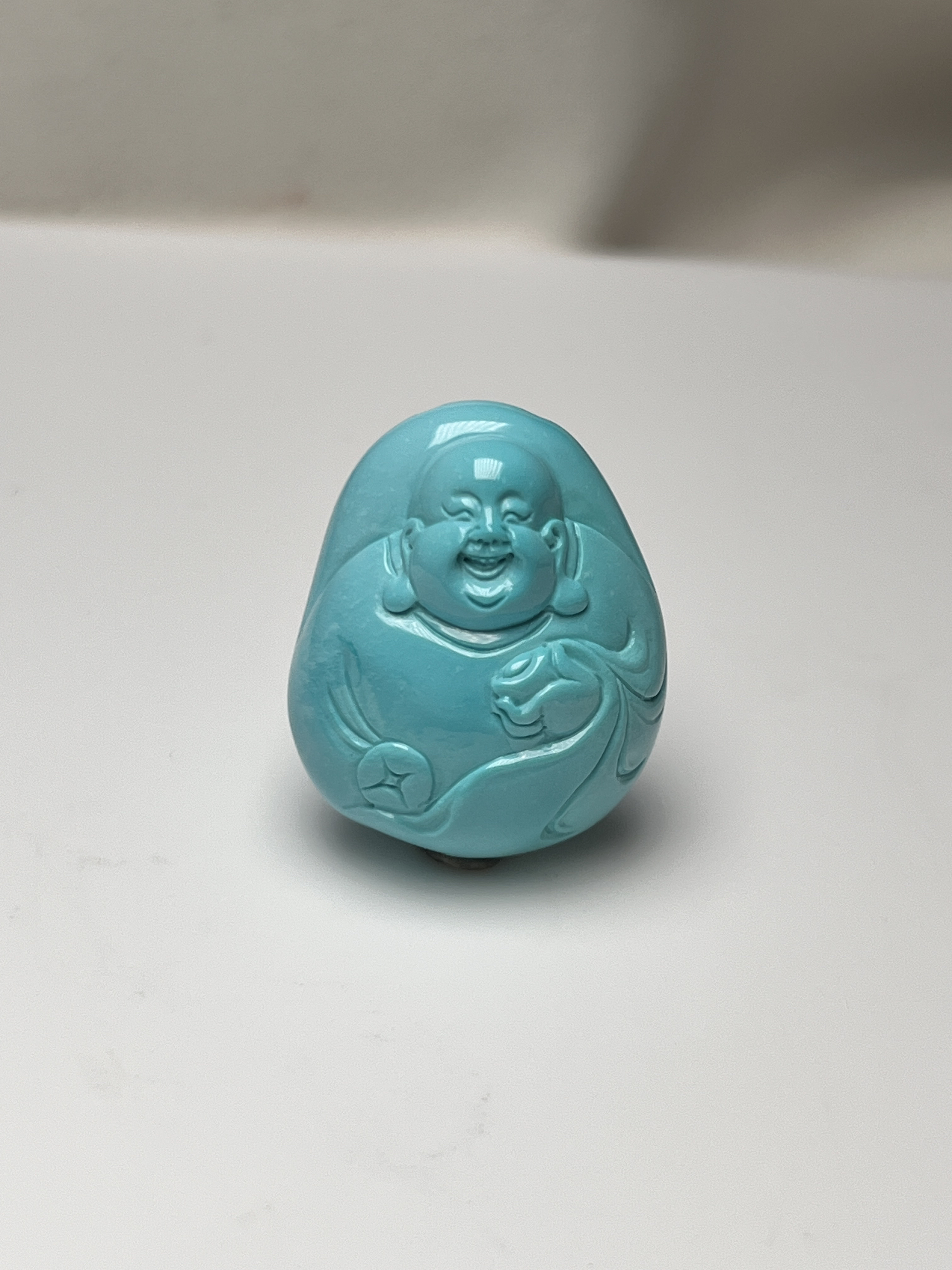 湖北三生源绿松石高瓷精雕弥勒佛吊坠牌精品收藏