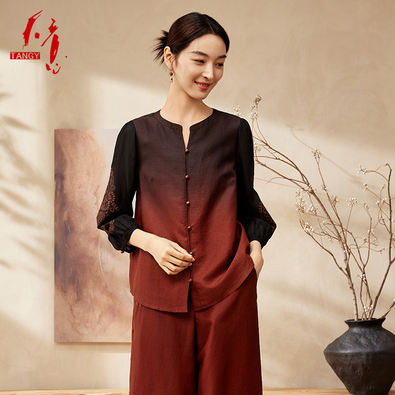 TANGY/天意2025秋季新款商场同款欧若新中式复古绣花衬衫2253066