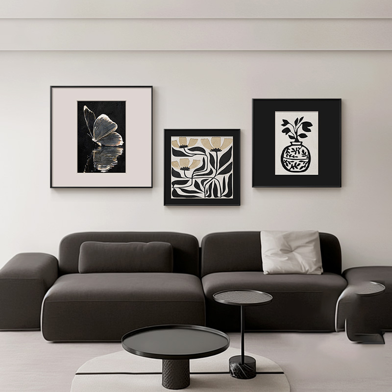 现代简约高级感客厅装饰画黑白几何沙发背景墙挂画侘寂风抽象新款