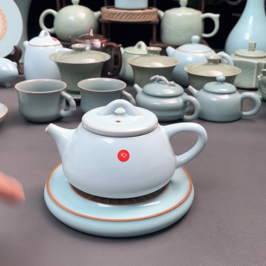 杯月白釉支钉烧石瓢壶微微瑕简包装