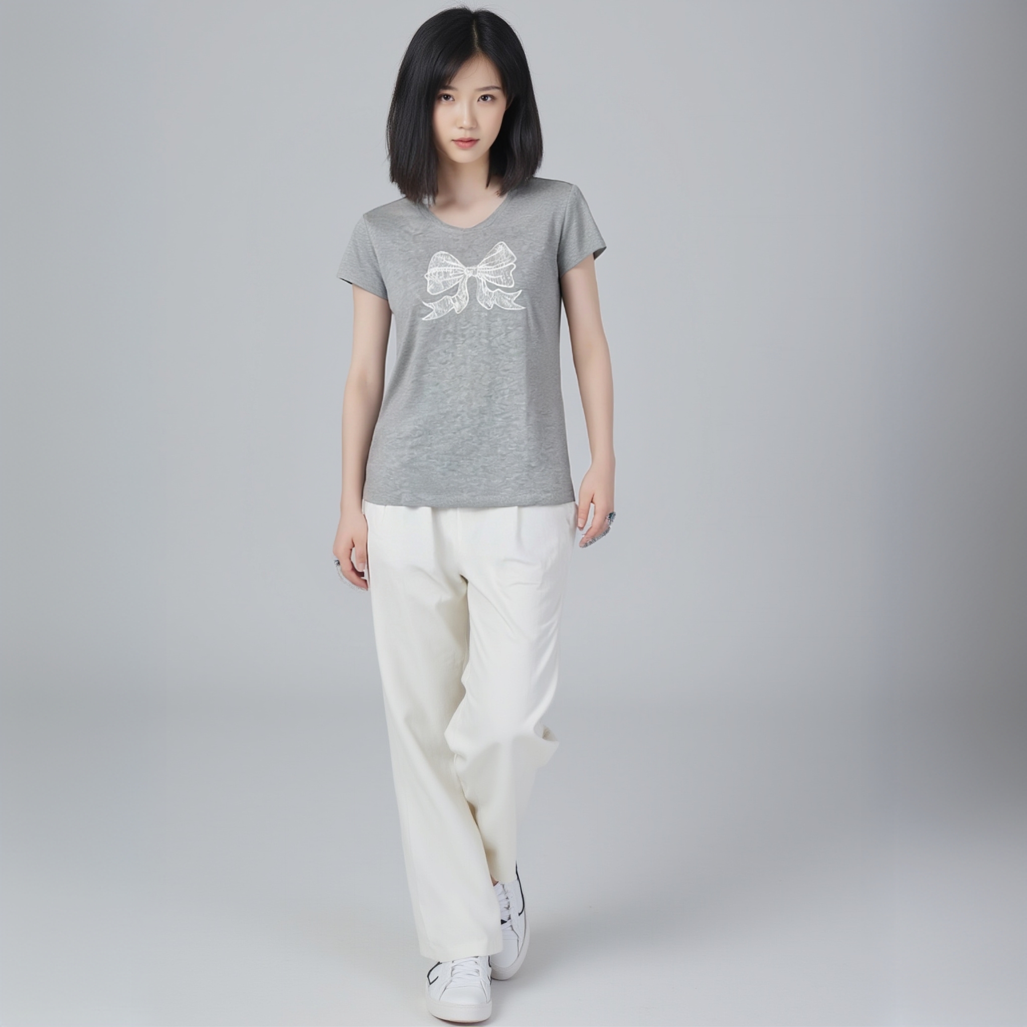 正肩纯棉T恤夏季2025小众甜妹蝴蝶结印花女装上衣设计感百搭短袖