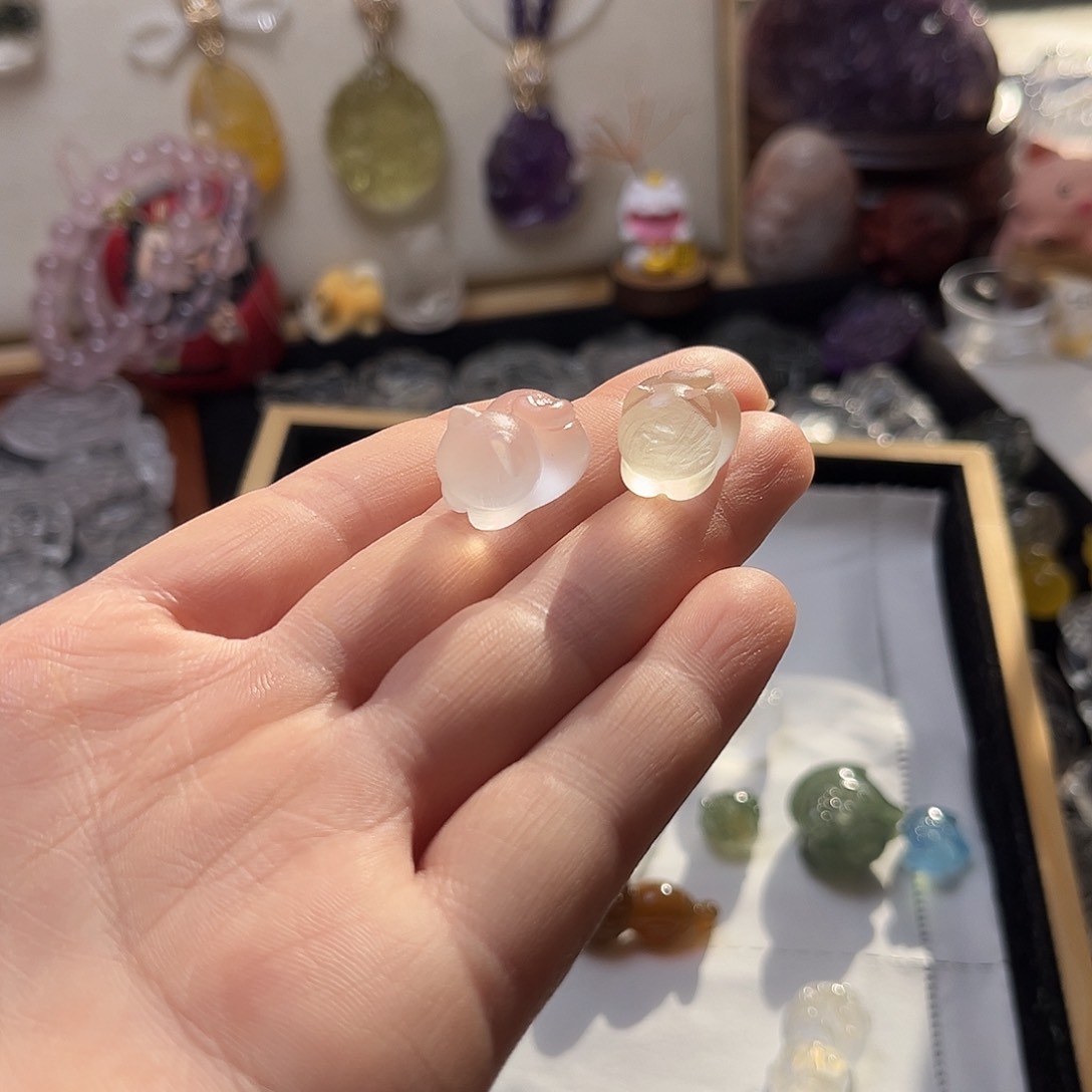颈饰银S925镶嵌水晶?****?粉水晶黄水两件趴猫