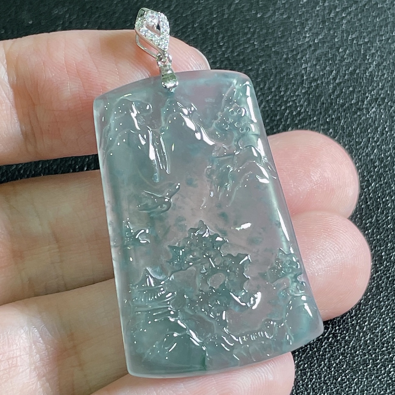 天然A货翡翠蓝冰山水吊坠01 （多样性发货)