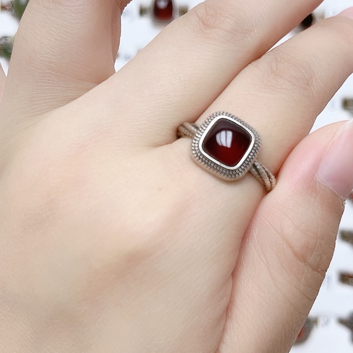 血珀银S925镶嵌戒指天然