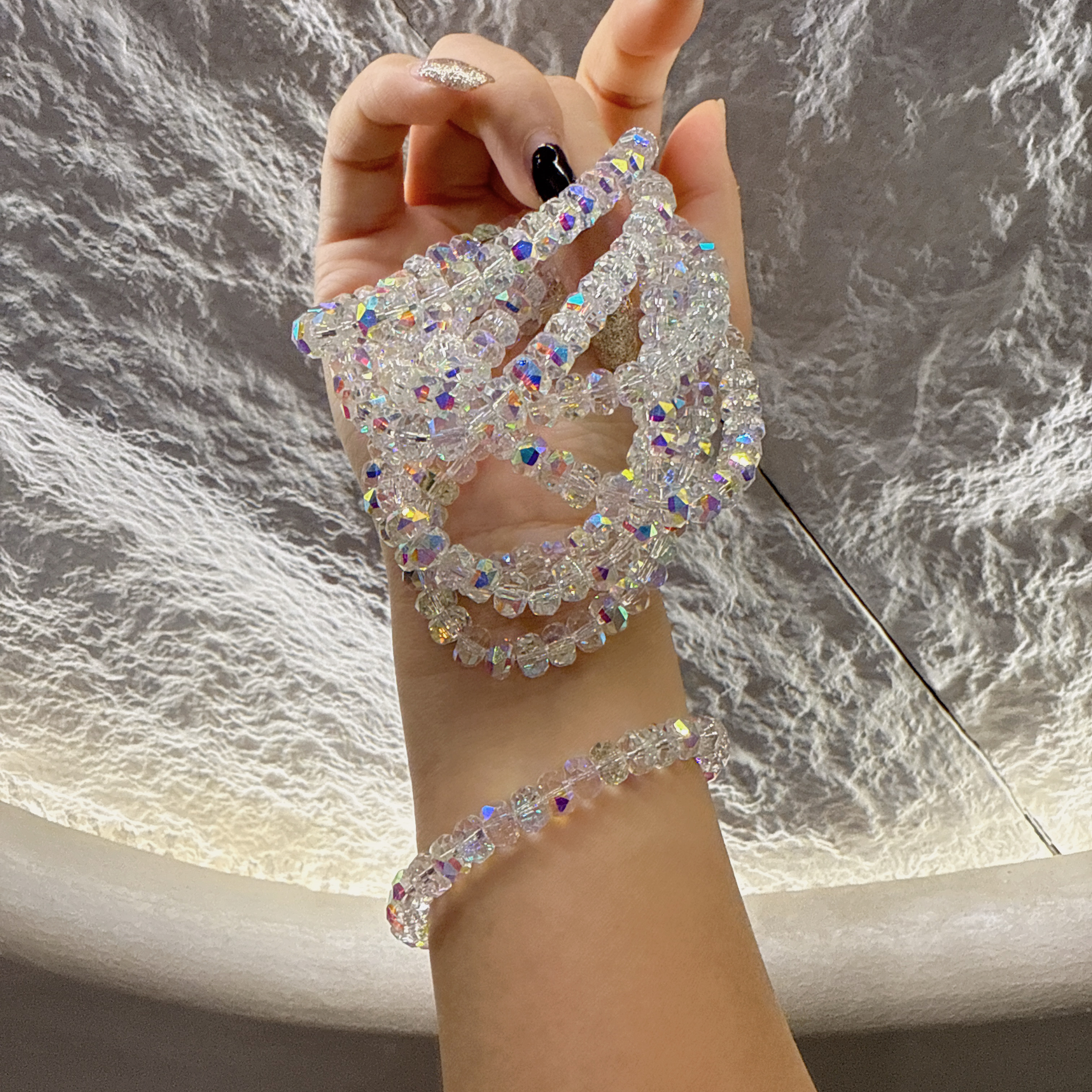 合金手链 原创设计少女白色车轮手链弹力彩色串珠少女风白色华子