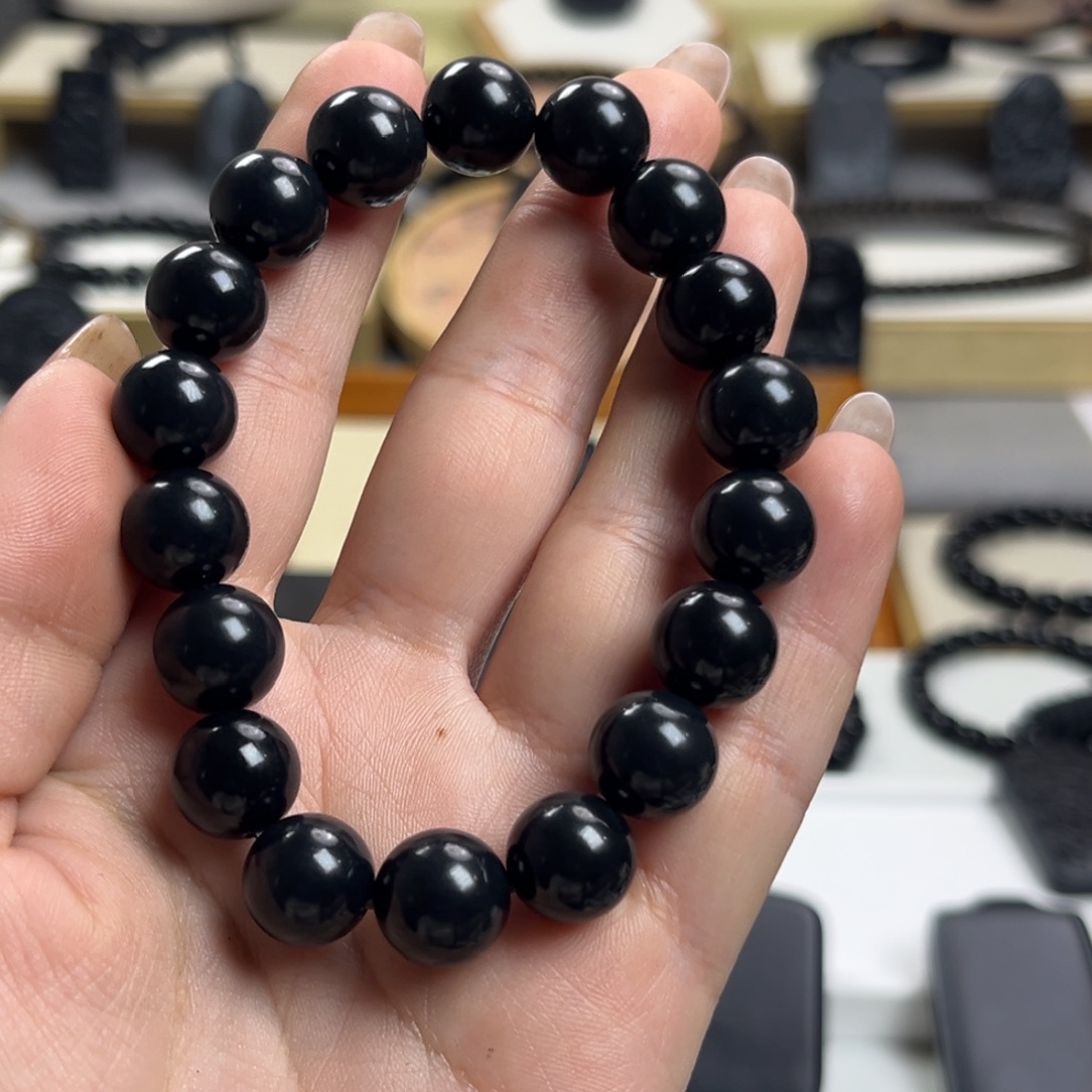 简***好和田玉（墨玉）未镶嵌颈饰卡12  圆珠