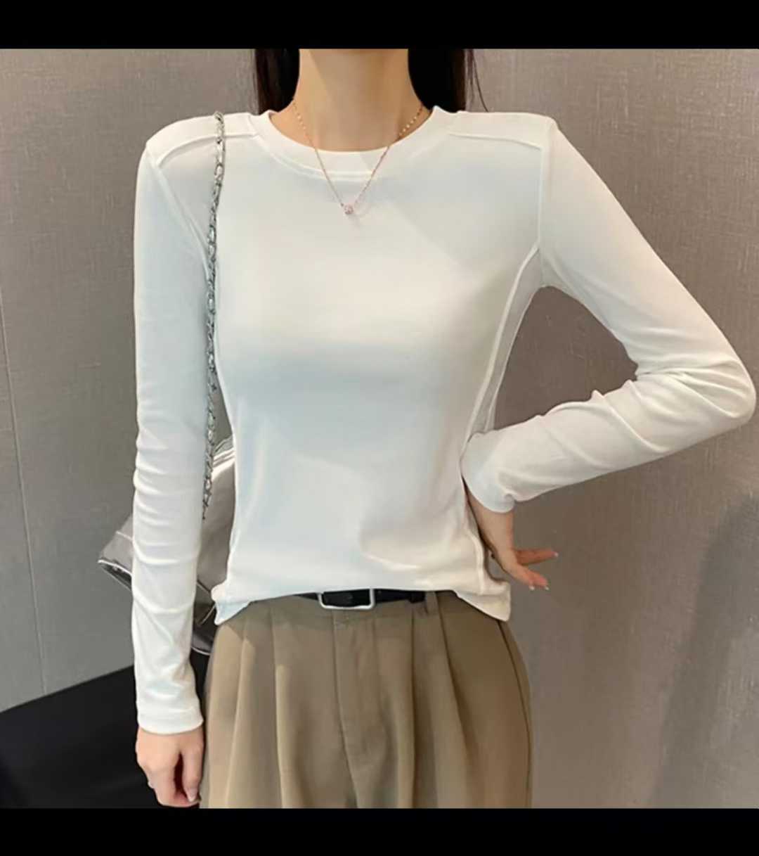 0113秋冬新款加绒磨毛打底衫长袖设计感磨毛T恤XLB