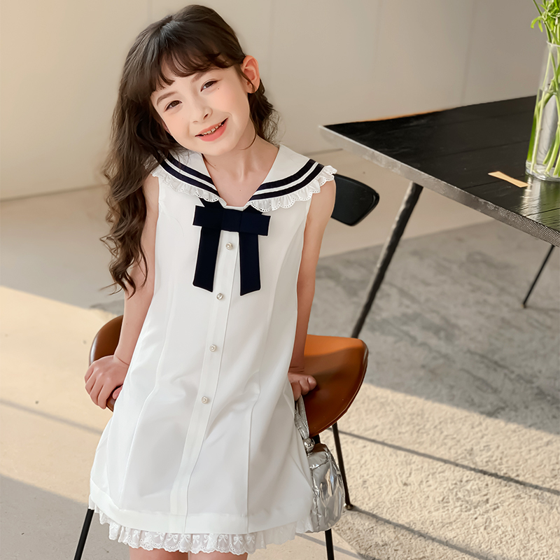 尤画2025夏季“漫高艺术生”法式海军领女童品质时尚连衣裙子68110