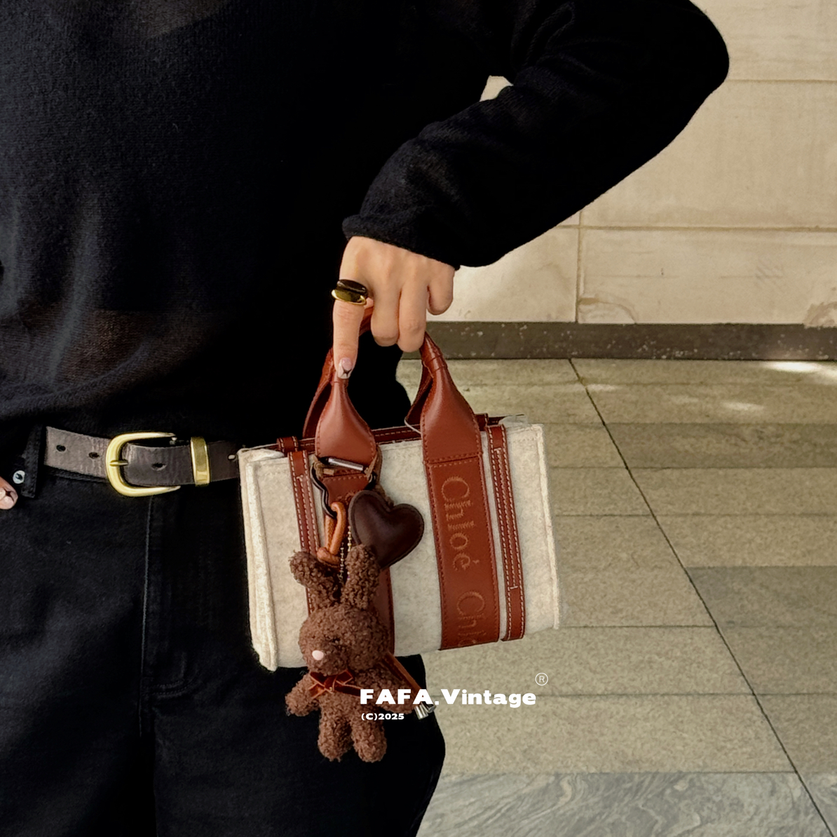 95新 Chloe/蔻依 發發中古·mini Woody毛毡托特包手提包斜挎包