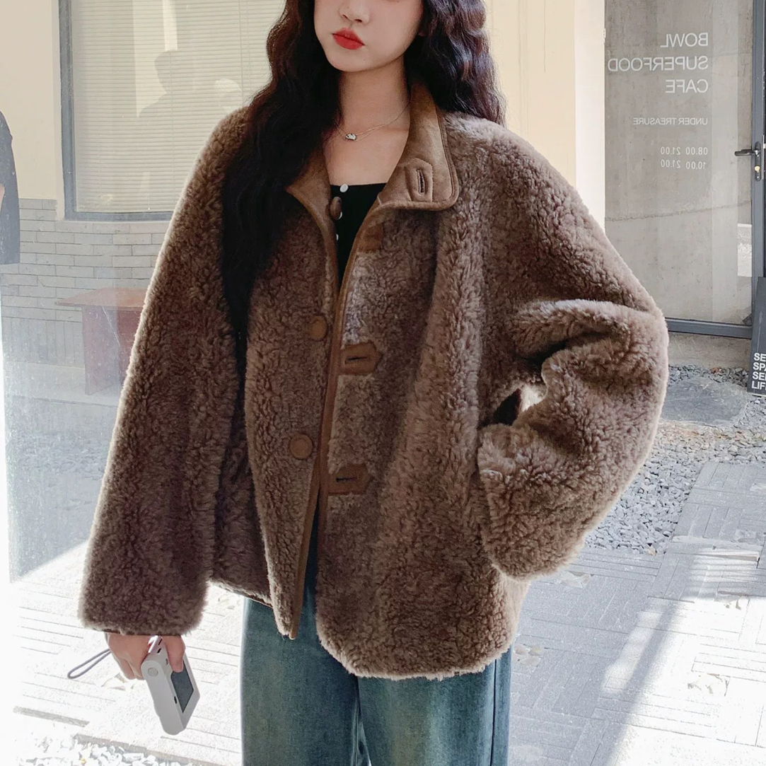 2025新款100%羊毛外套冬季女宽松显瘦时尚加厚保暖双面穿