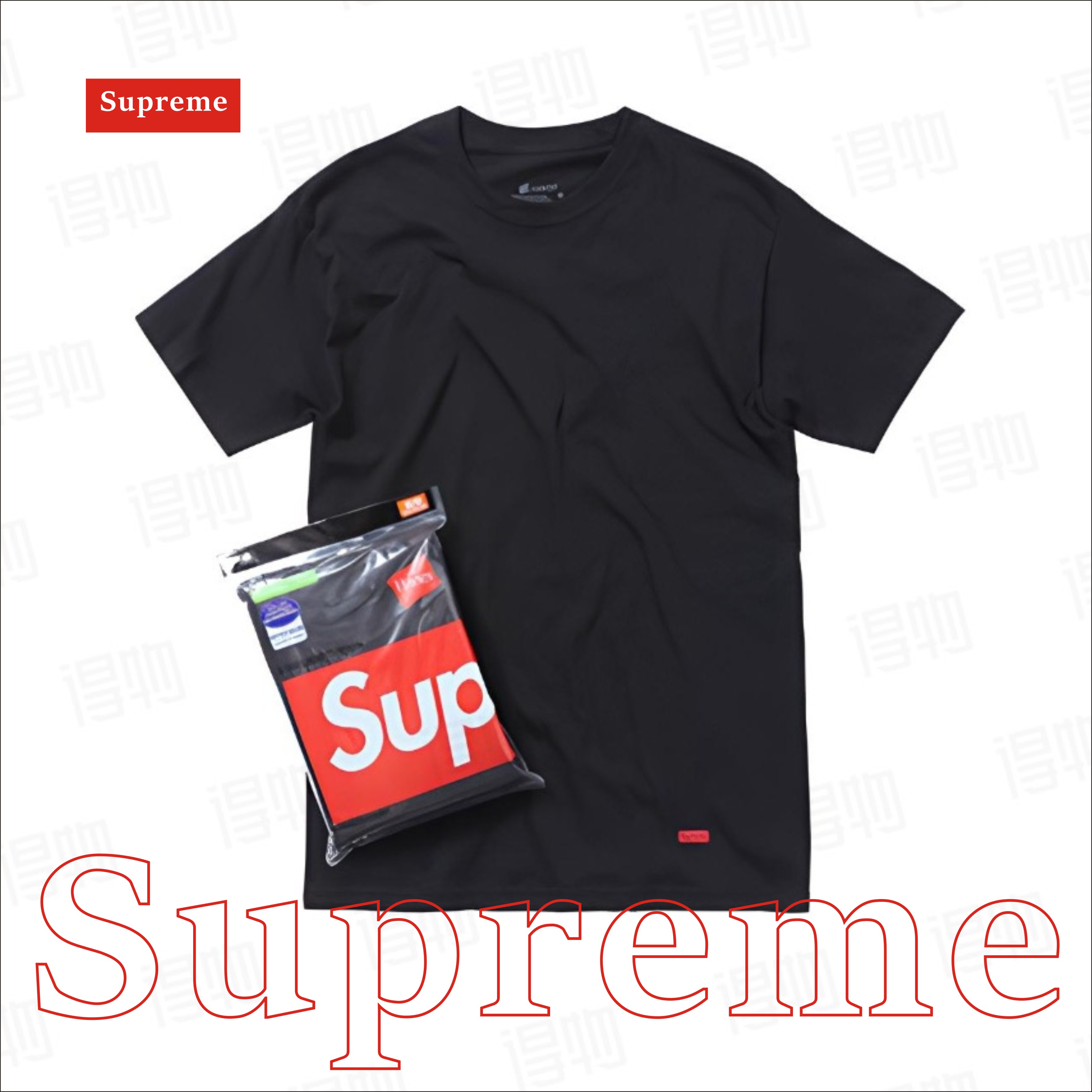 Supreme Hanes TaglessTees男女款美式纯棉打底衫套头T恤运动休闲