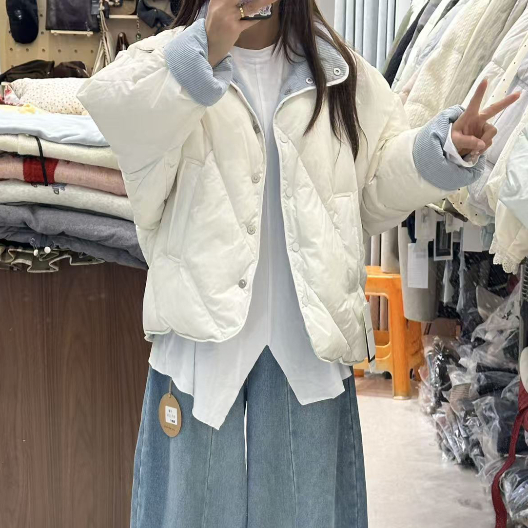  【2026新色双面穿】奶白×浅蓝 韩系松弛感羽绒服双面穿磁吸扣