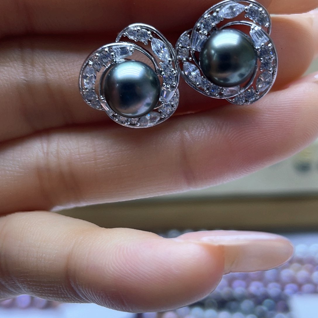 海水珍珠耳饰银S925镶嵌