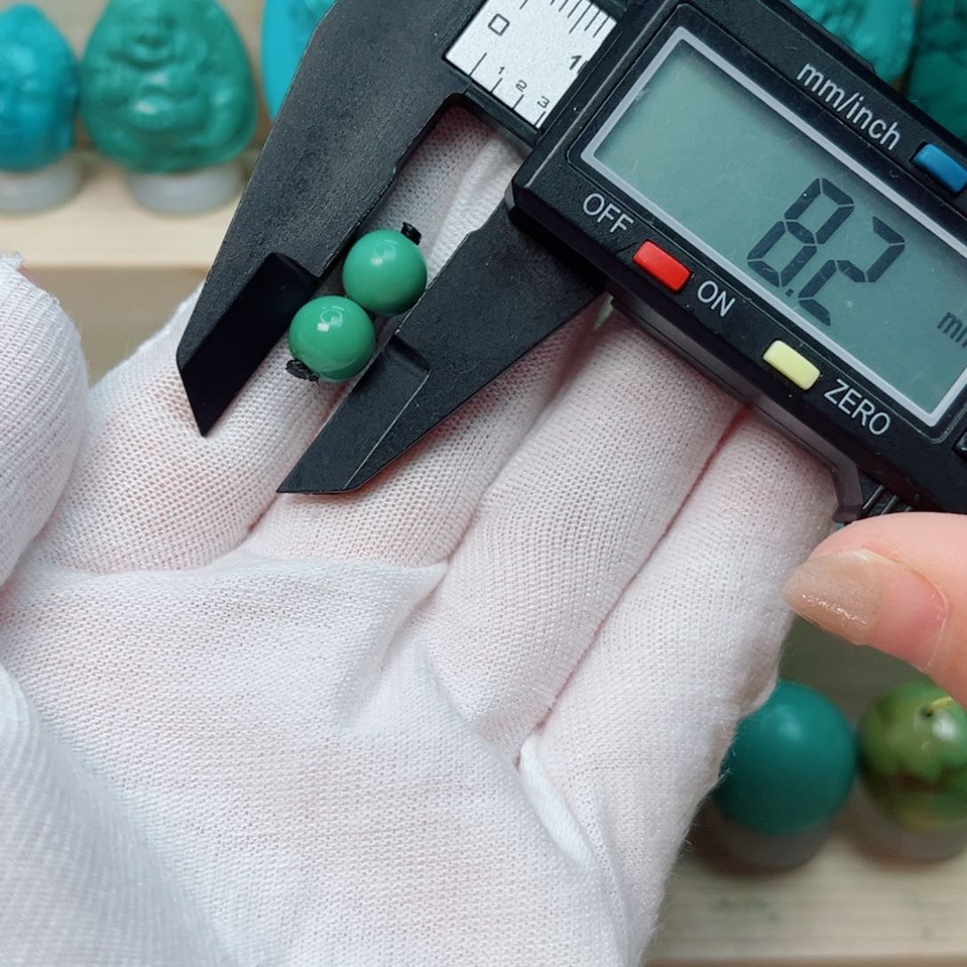 绿松石未镶嵌圆珠对珠