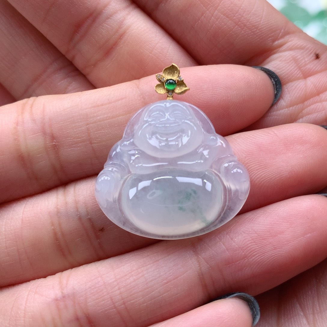 翡翠吊坠(不含链)18K金镶嵌佛公