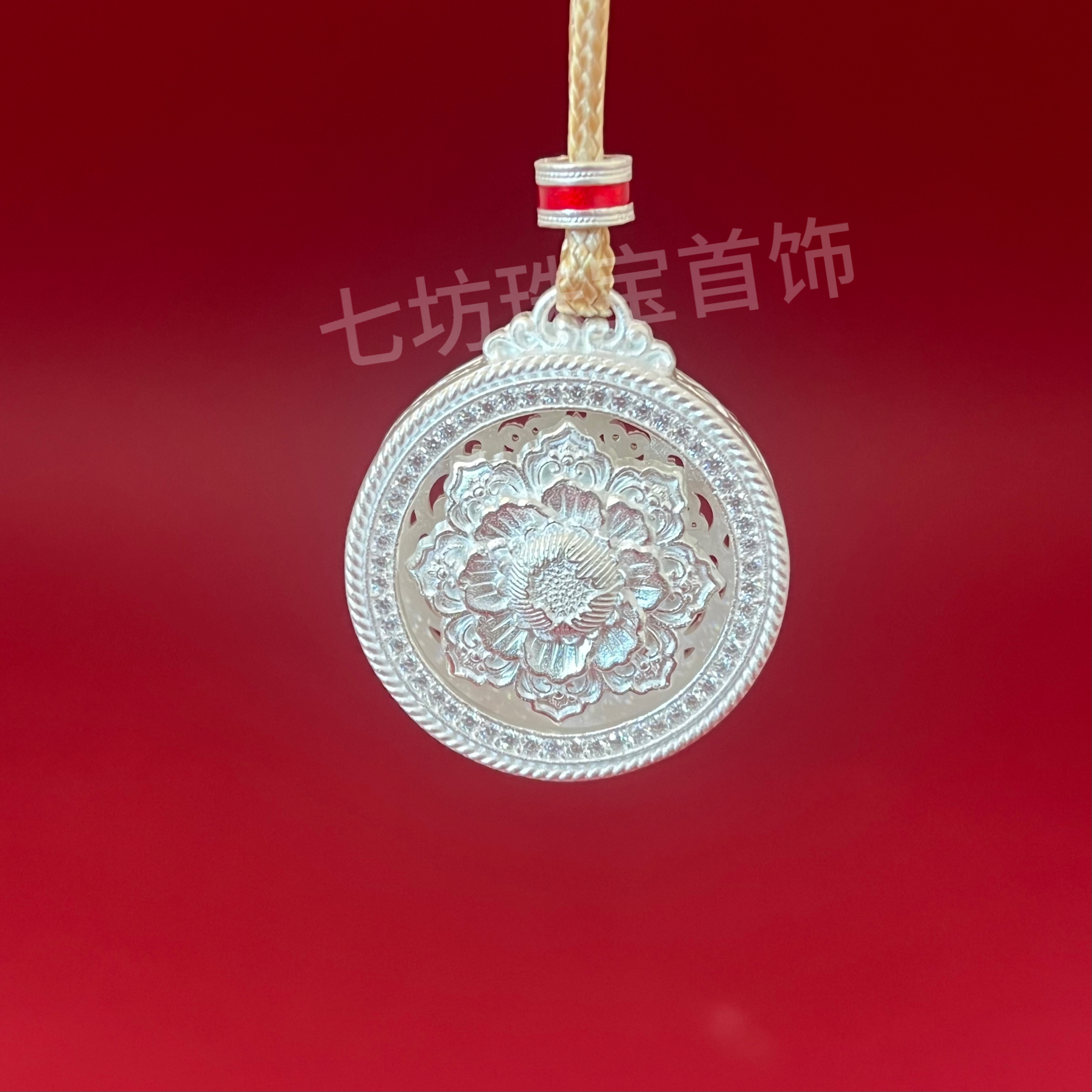 吊坠足银 阿乐专属-足银999新款旋转时来运转罗盘莲花吊坠纯银