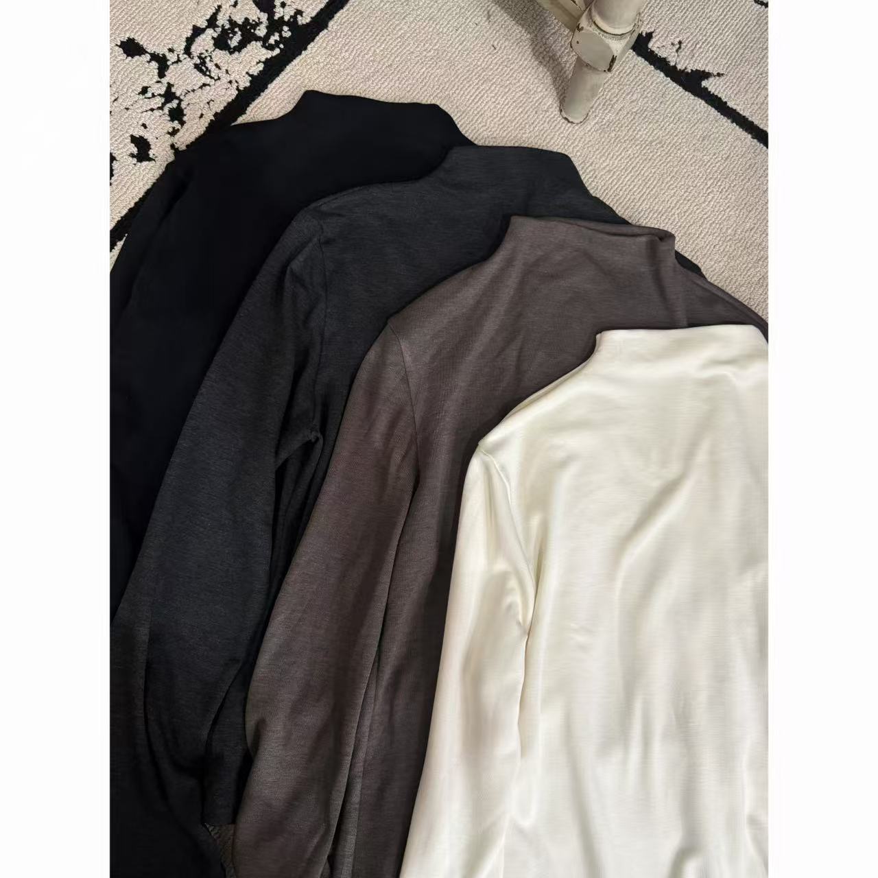 晶咕【身形修饰家】半高领纯色正肩打底上衣长袖时尚百搭保暖