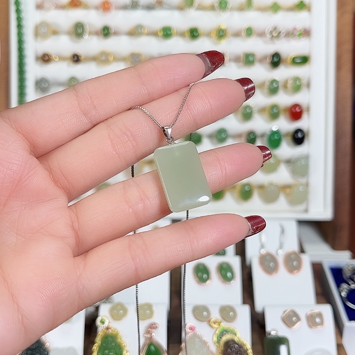 和田玉颈饰银S925镶嵌