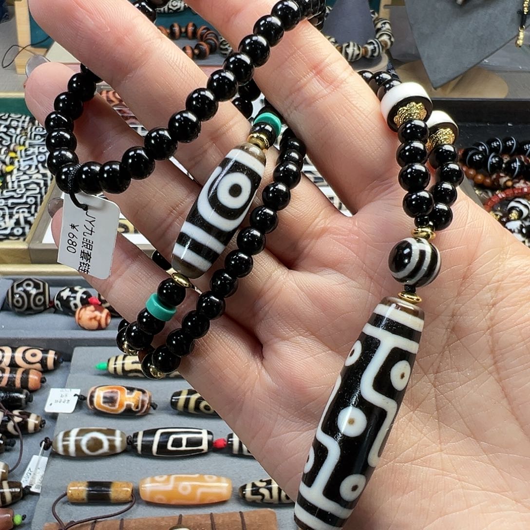 玛瑙/玉髓未镶嵌珠宝半成品聚缘古法折九行运如意两眼大套链