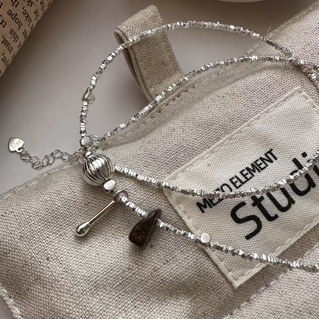 坠链均925银亚克力 日韩时尚百搭个性手工小众碎银子银项链