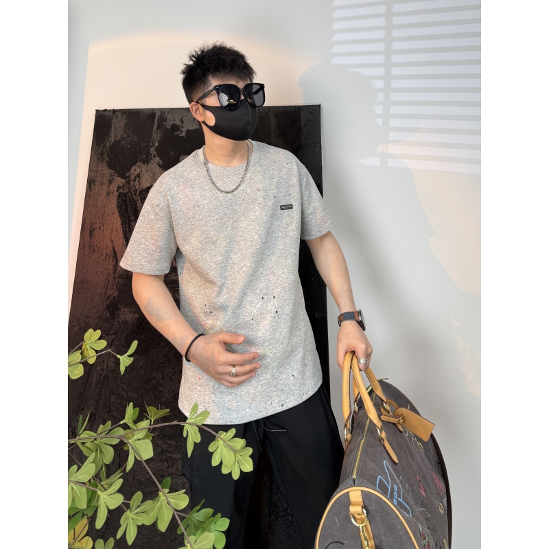 双色挑破工艺短袖男士时尚休闲百搭夏季夏季重磅潮流宽松圆领半袖