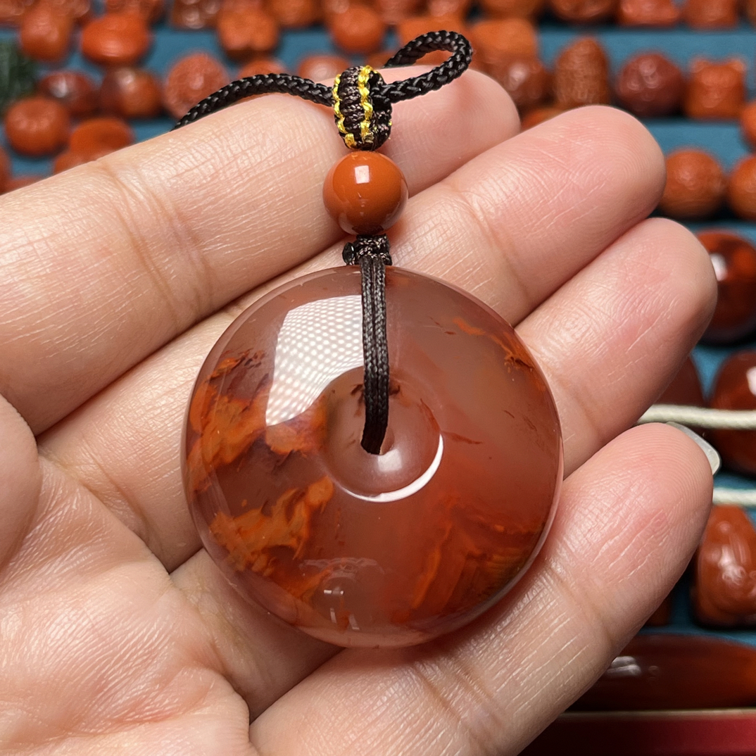 南红火焰纹荔枝冻平安扣34.2mm