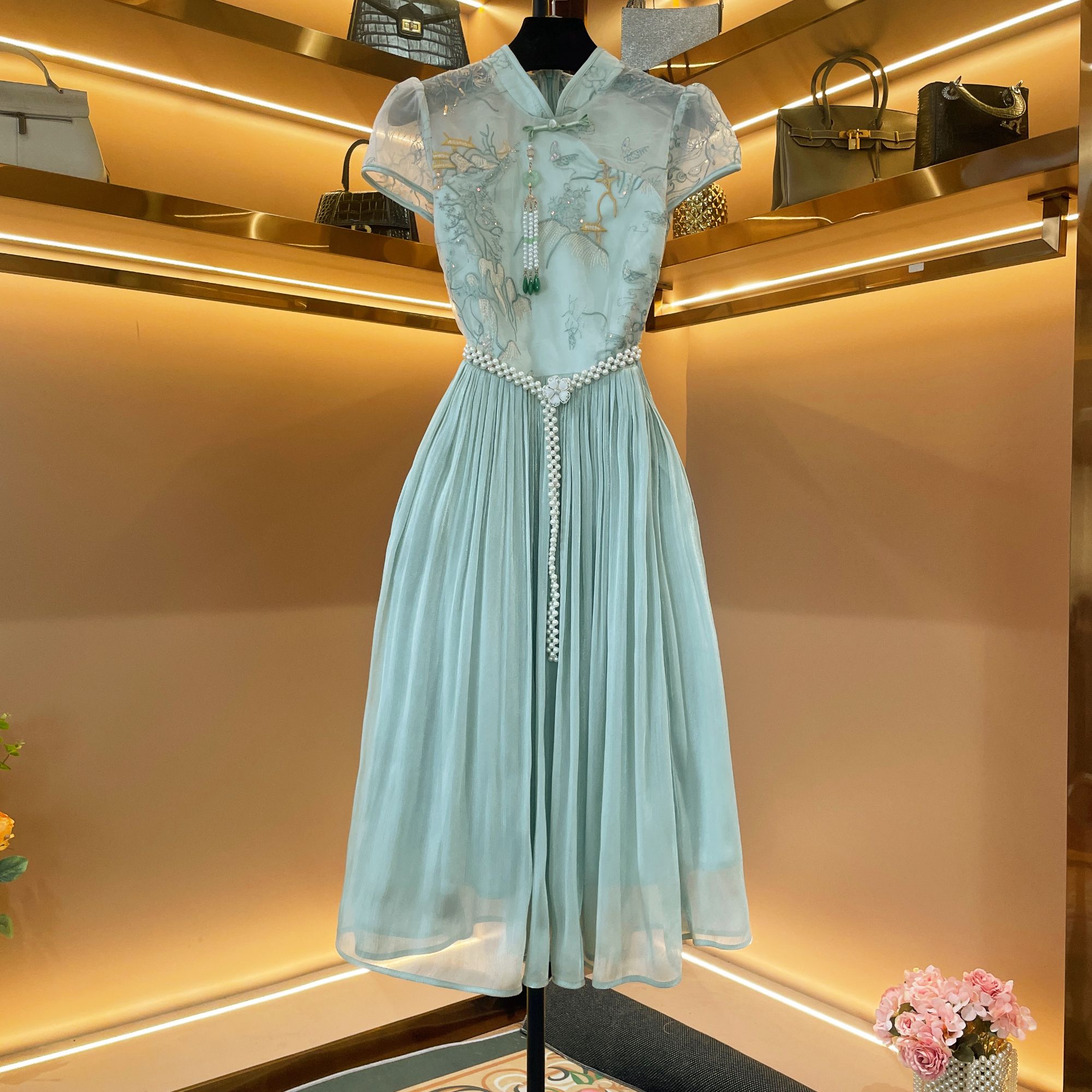 【烟雨江南】DM轻奢设计师款优雅气质修身时尚收腰连衣裙-86580