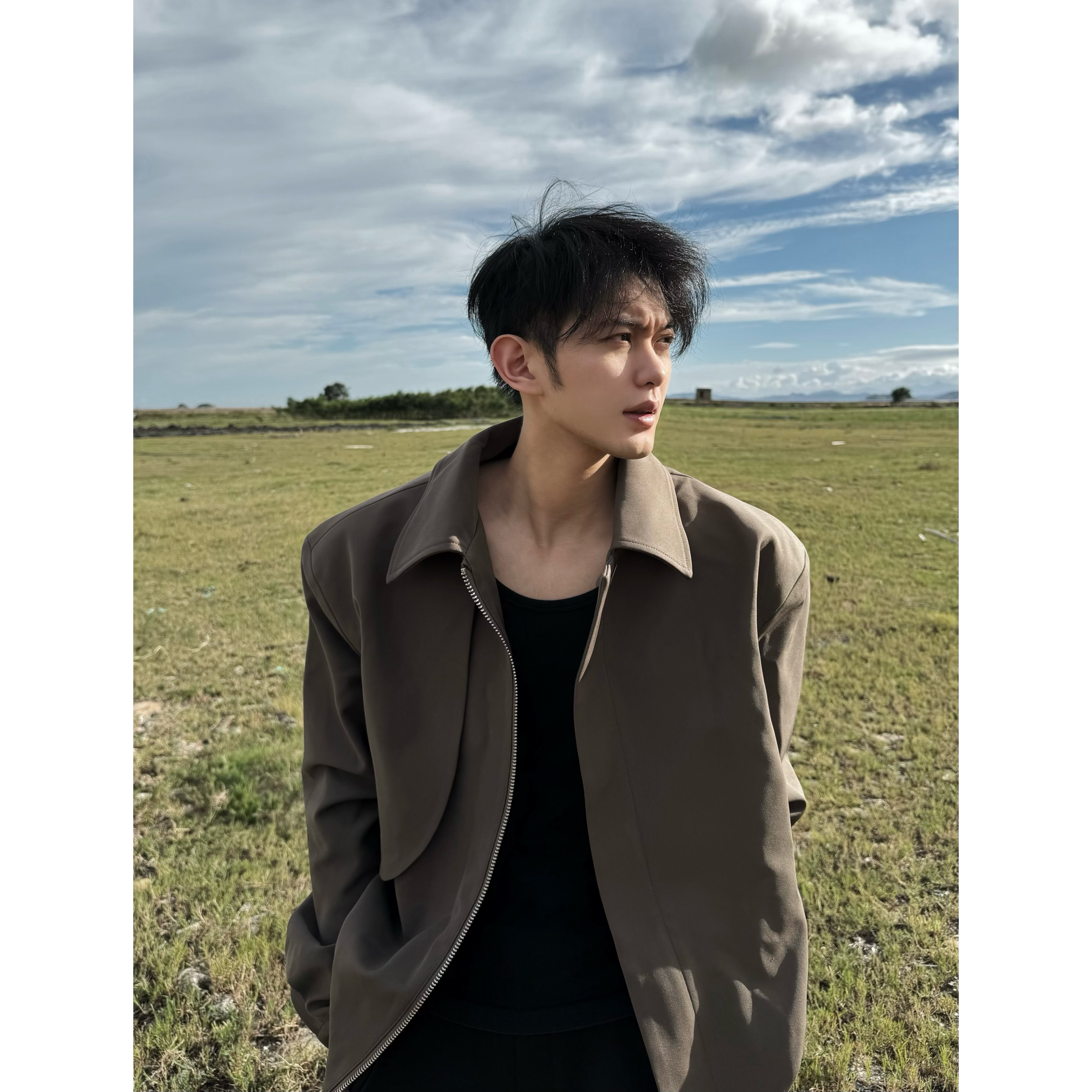 爱我钞钞/老钱cleanfit立体剪裁休闲短宽简约外套boxy翻领夹克男