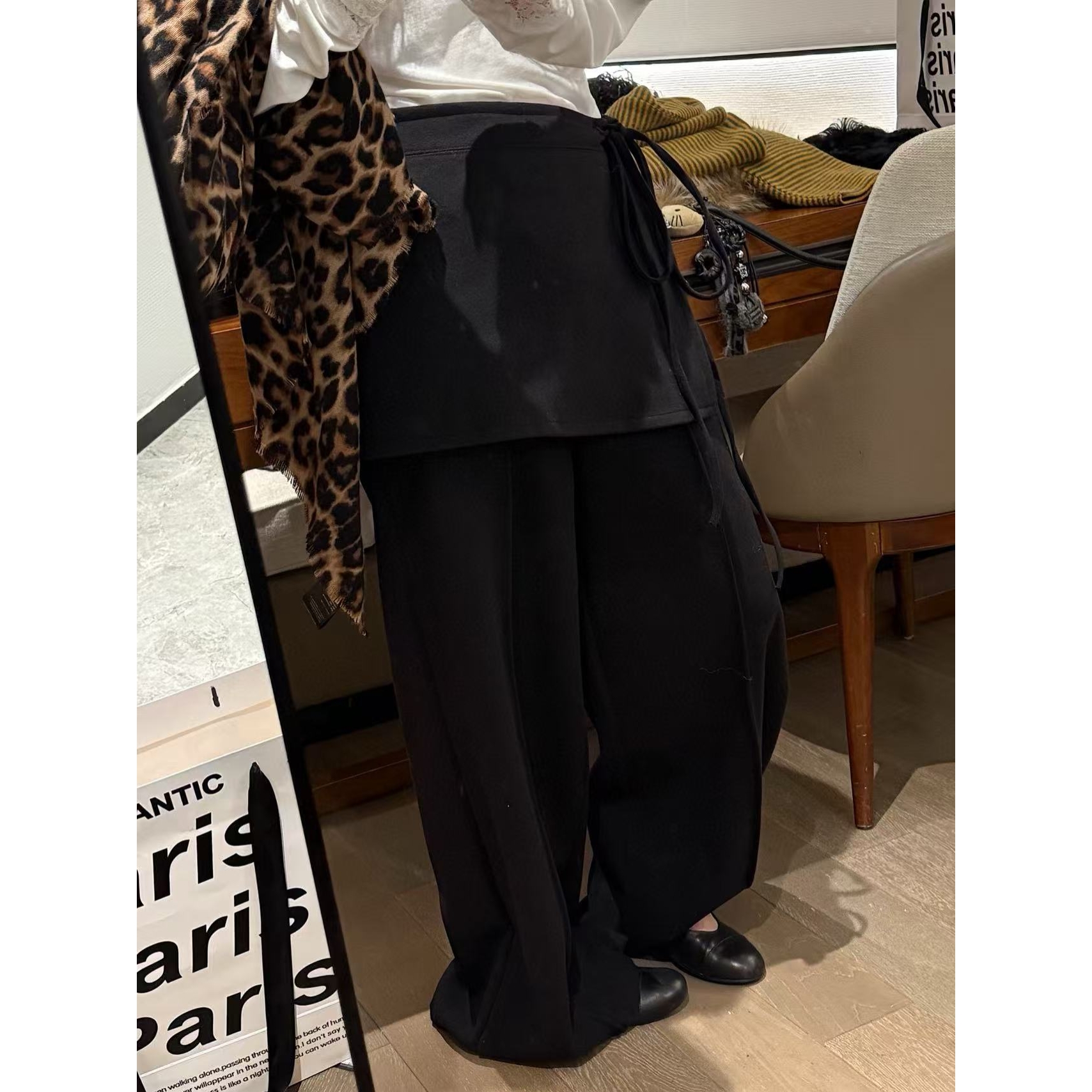 SP【偷懒神奇】灰色加绒屁帘卫裤女秋冬设计感高腰抽绳阔腿休闲裤