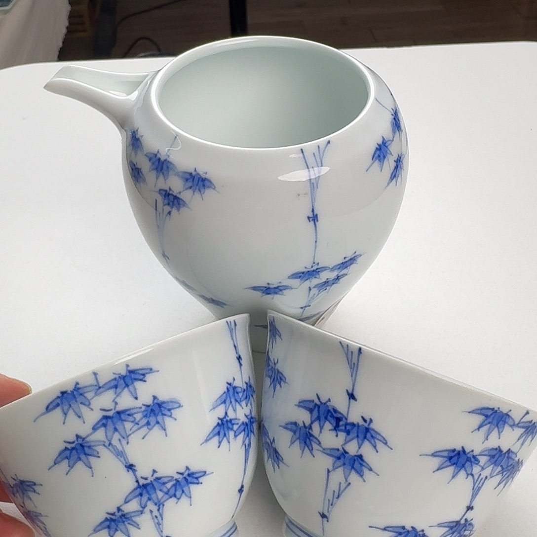 瓷片洸琳窑手绘竹1壶2杯，茶壶280毫升，杯子120毫升