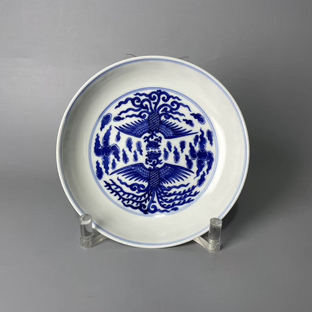 青花对头凤纹 盘