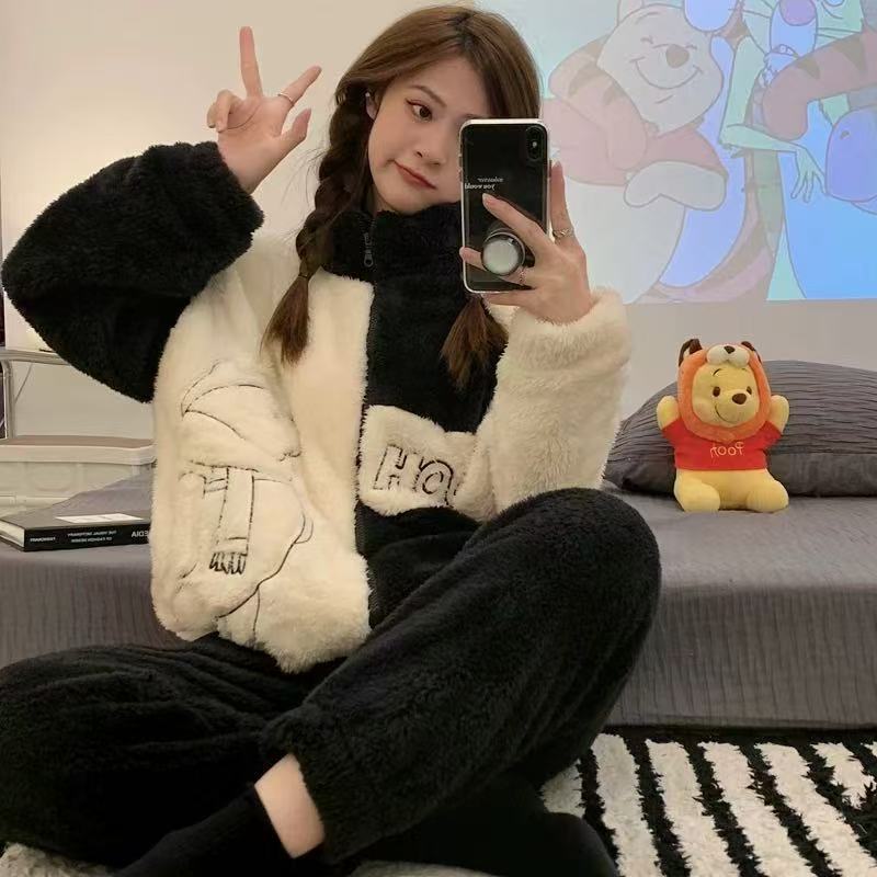 黑白维尼熊珊瑚绒套装 A157-A158 微染色不售后介意勿拍