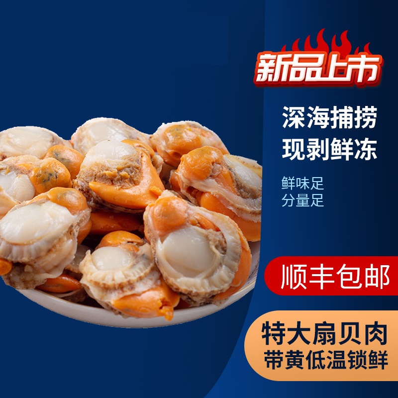 20-40特大号扇贝肉带黄新鲜扇贝鲜活锁鲜速冻红贝大号（净重3斤）