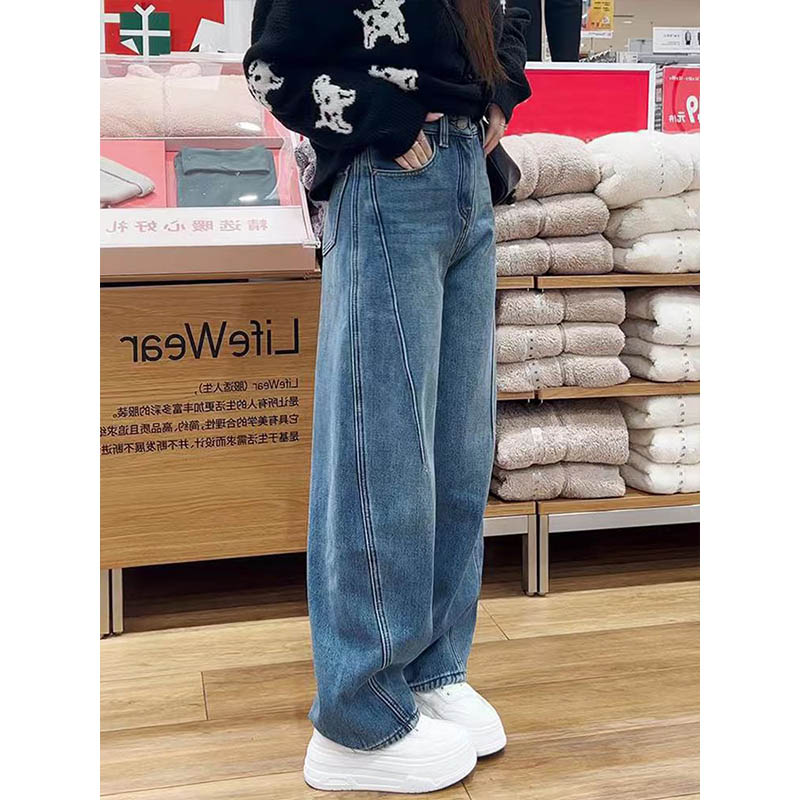 （女装）0071 美式复古高腰加绒加厚显瘦弯刀阔腿牛仔裤