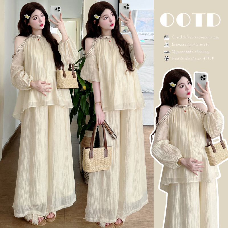 网红款孕妇装套装2025夏季新款防晒孕期穿搭孕妇阔腿裤裙两件套